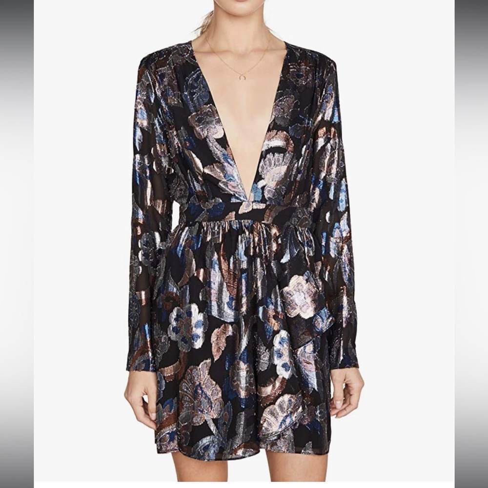 Ramy Brook Metallic Jacqaurd Dress Long Sleeve